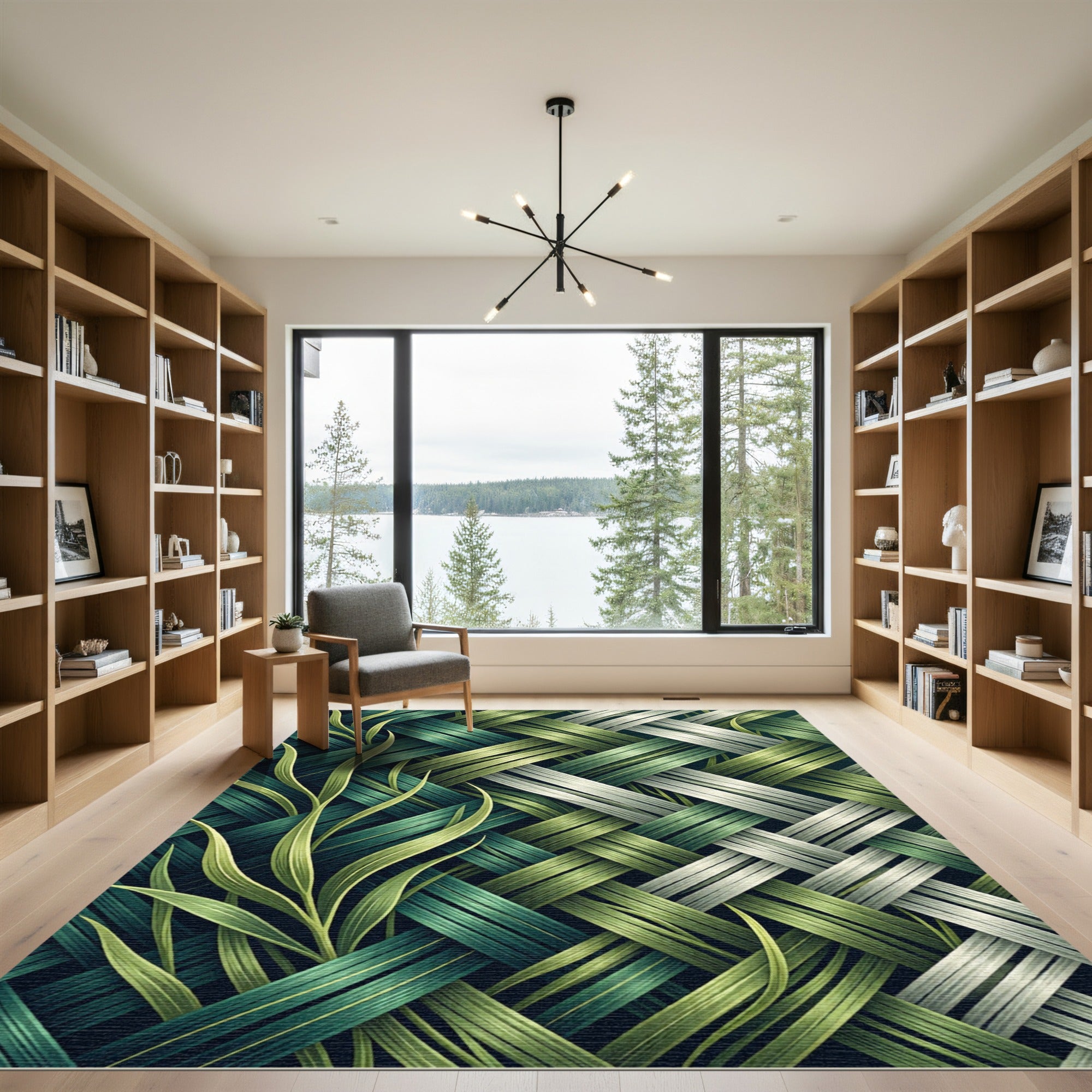 Green Woven Leaf Texture Rug