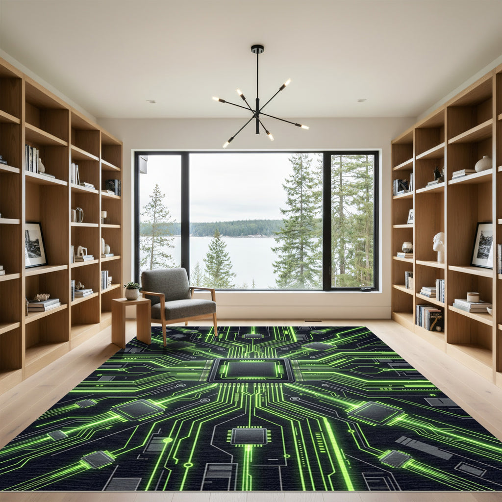 Neon Circuitry Cyber Grid Glow Rug