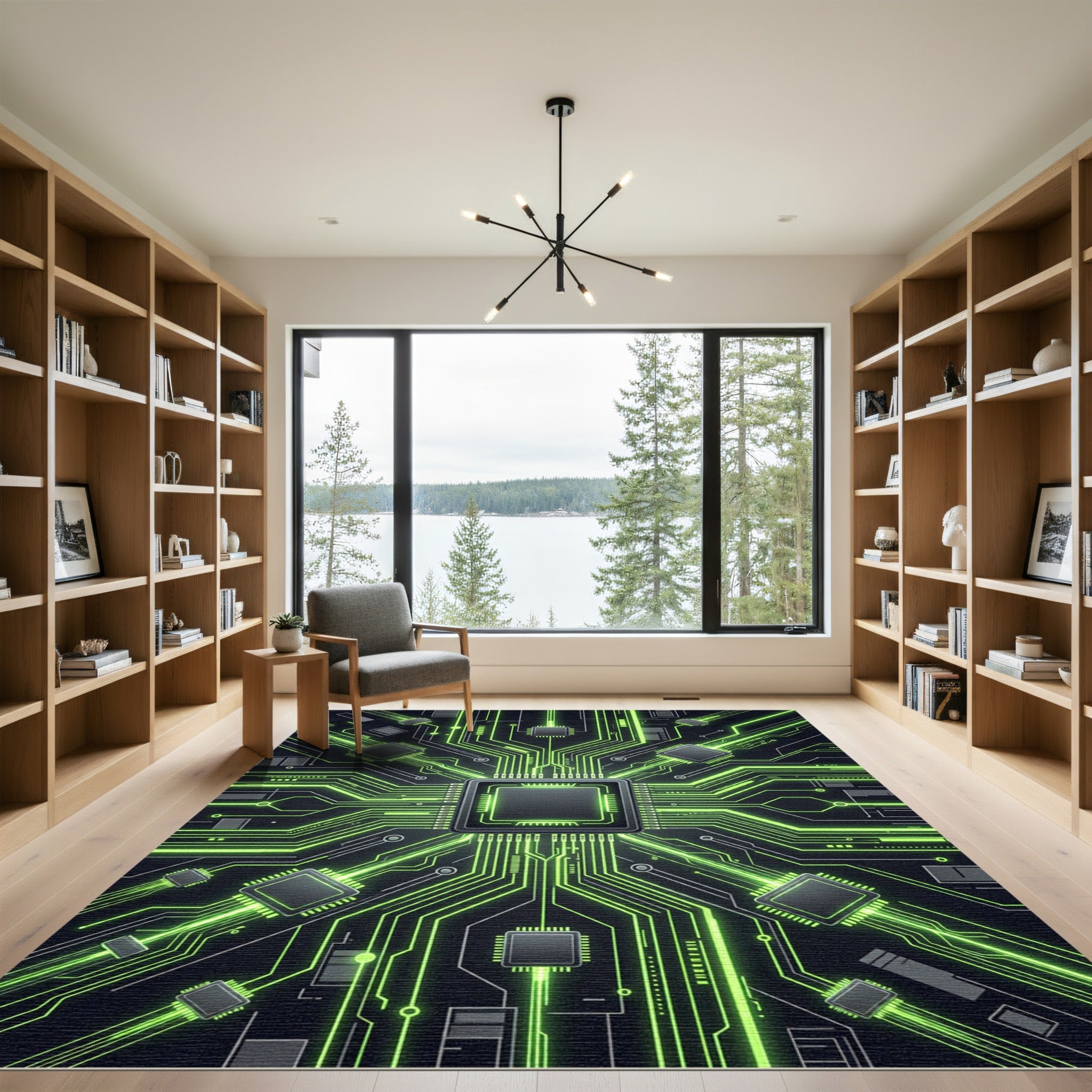 Neon Circuitry Cyber Grid Glow Rug