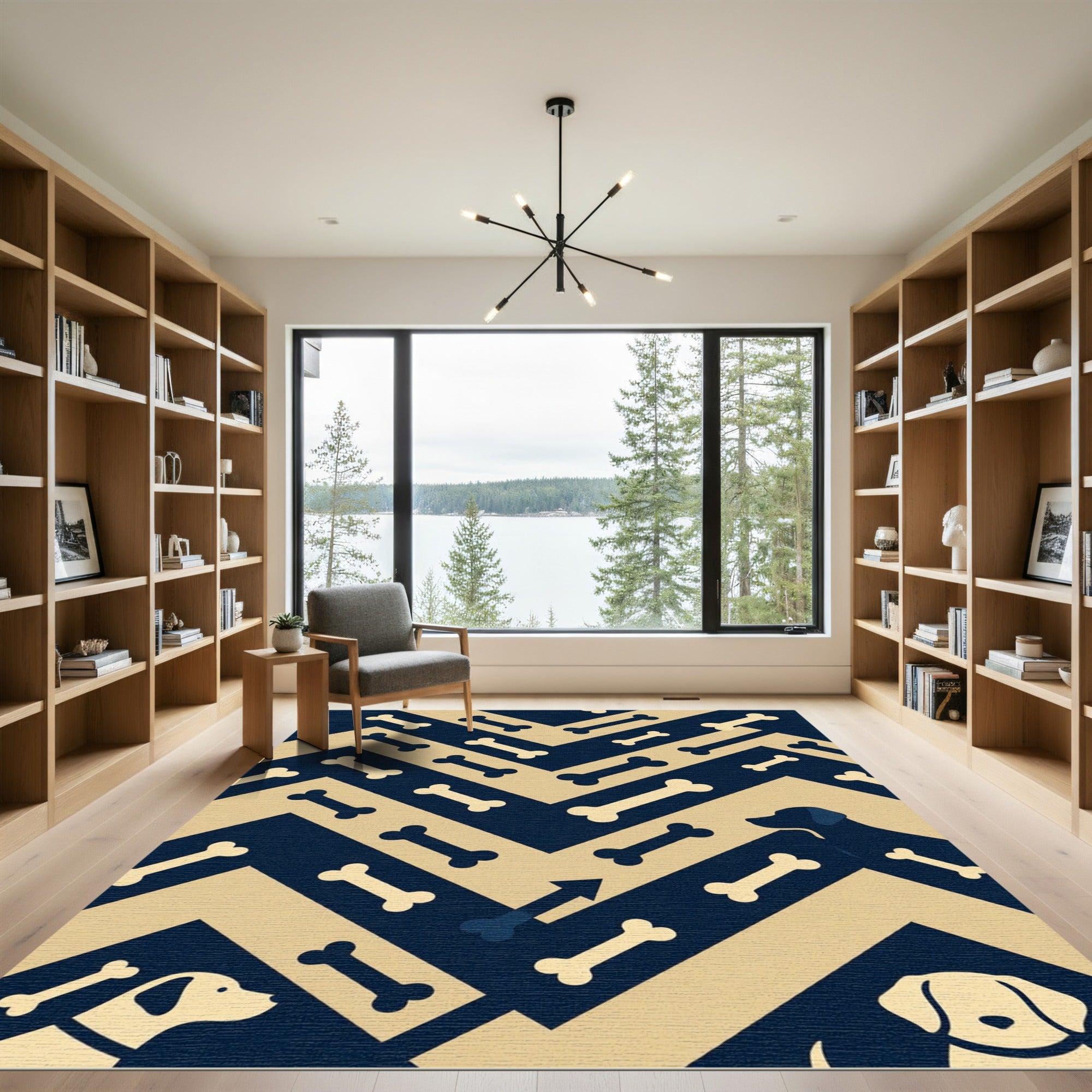 Navy and Cream Geometric Dog Bone Rug