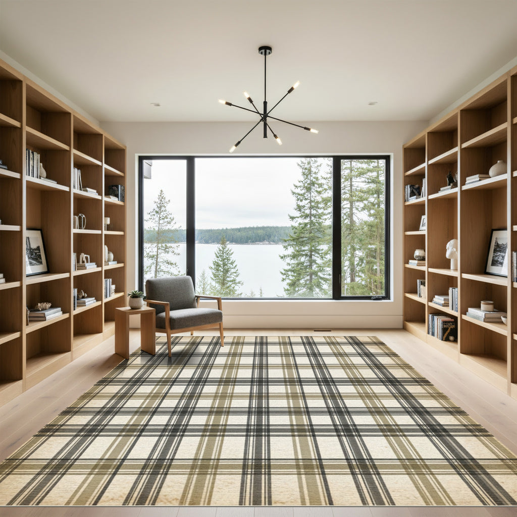 Vintage Beige Plaid Checkered Rug