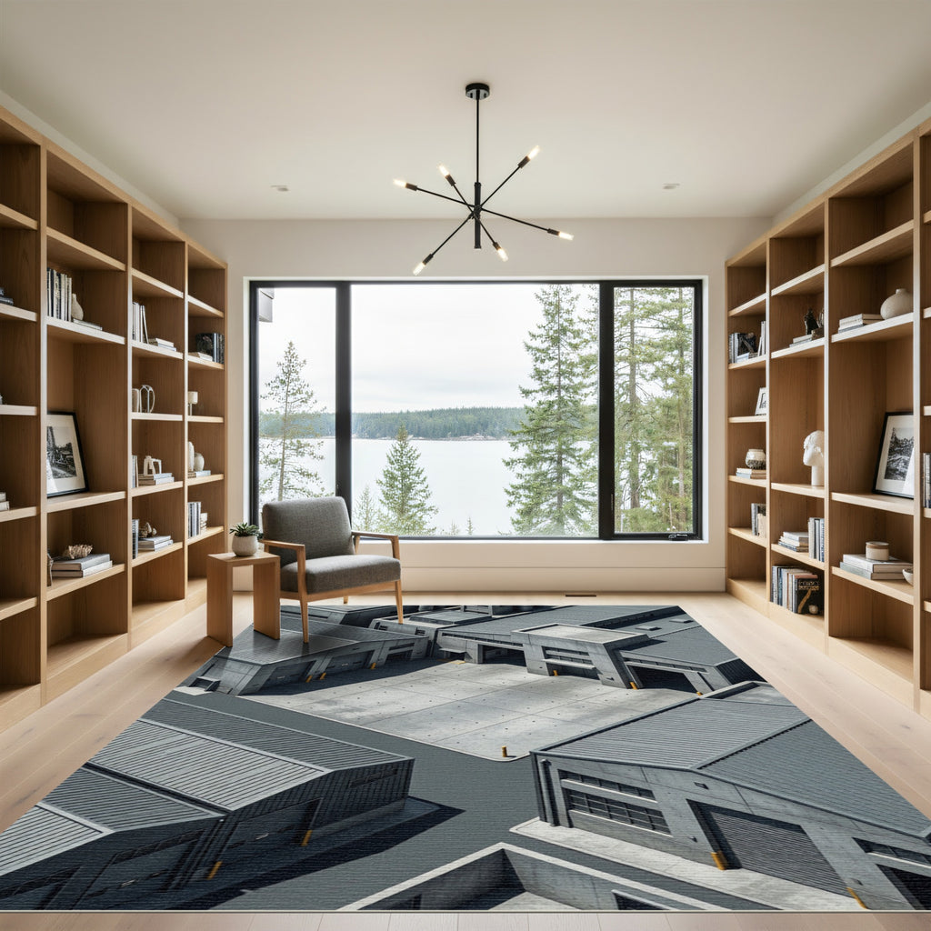 Industrial Gray Concrete Warehouse Compound Rug