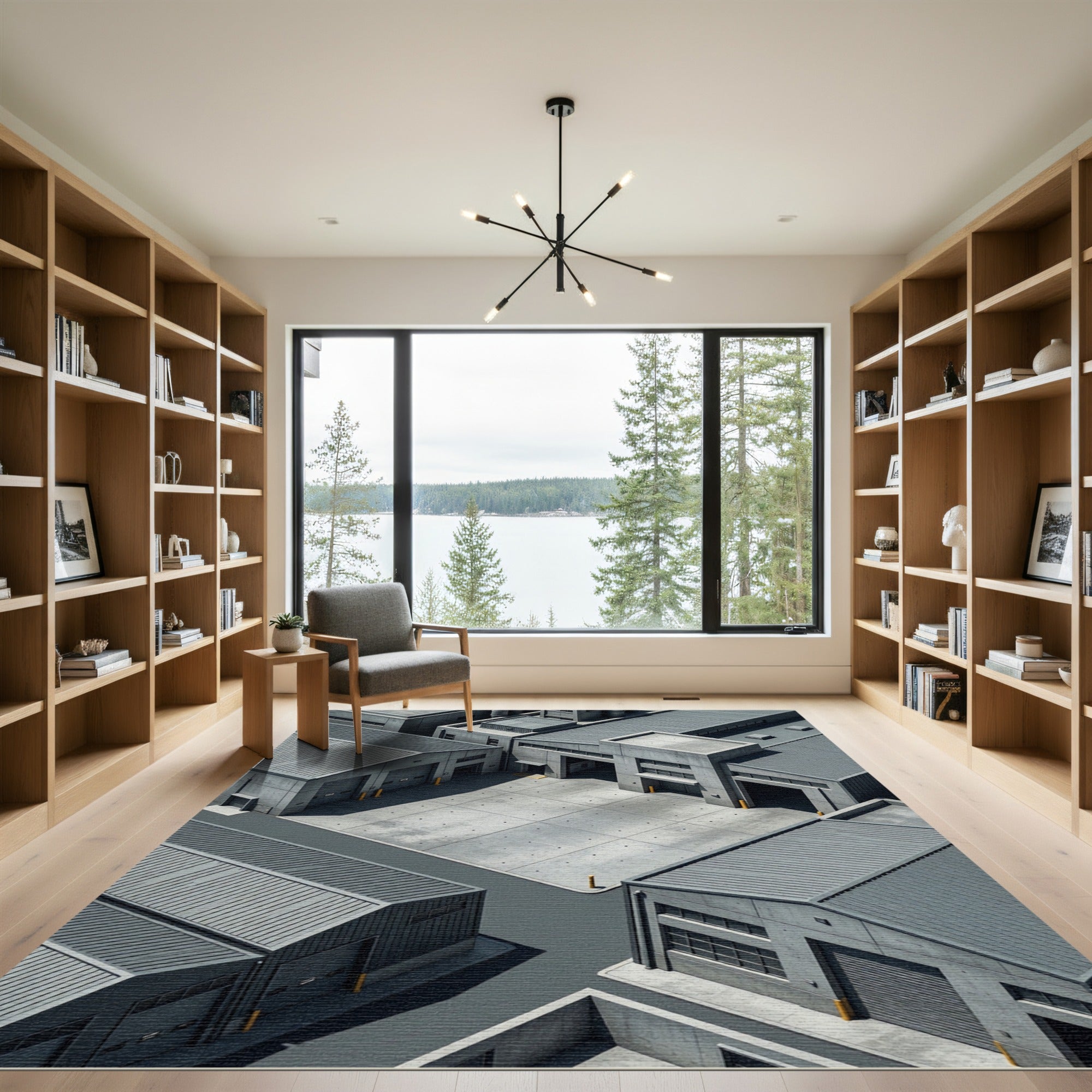 Industrial Gray Concrete Warehouse Compound Rug