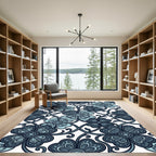 Midnight Blue Floral Swirl Botanical Rug