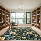 Sage Green Cream Botanical Meadow Illustration Rug