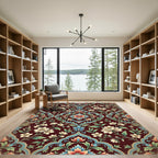 Crimson Floral Medallion With Blue Accents Rug
