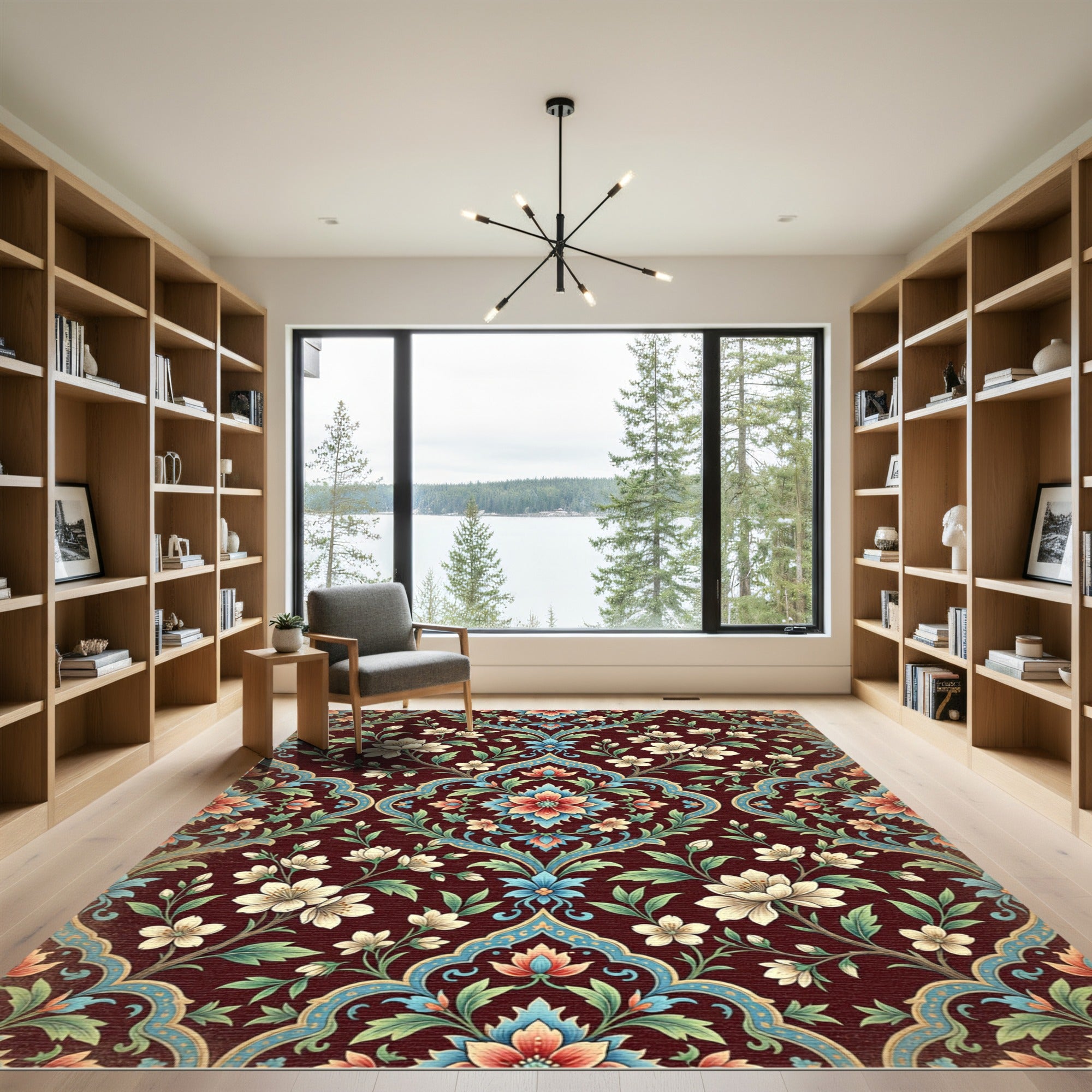 Crimson Floral Medallion With Blue Accents Rug