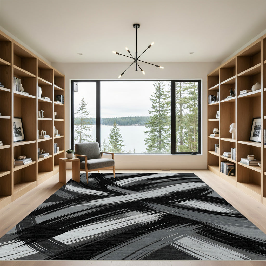 Monochrome Brush Stroke Swirl Rug