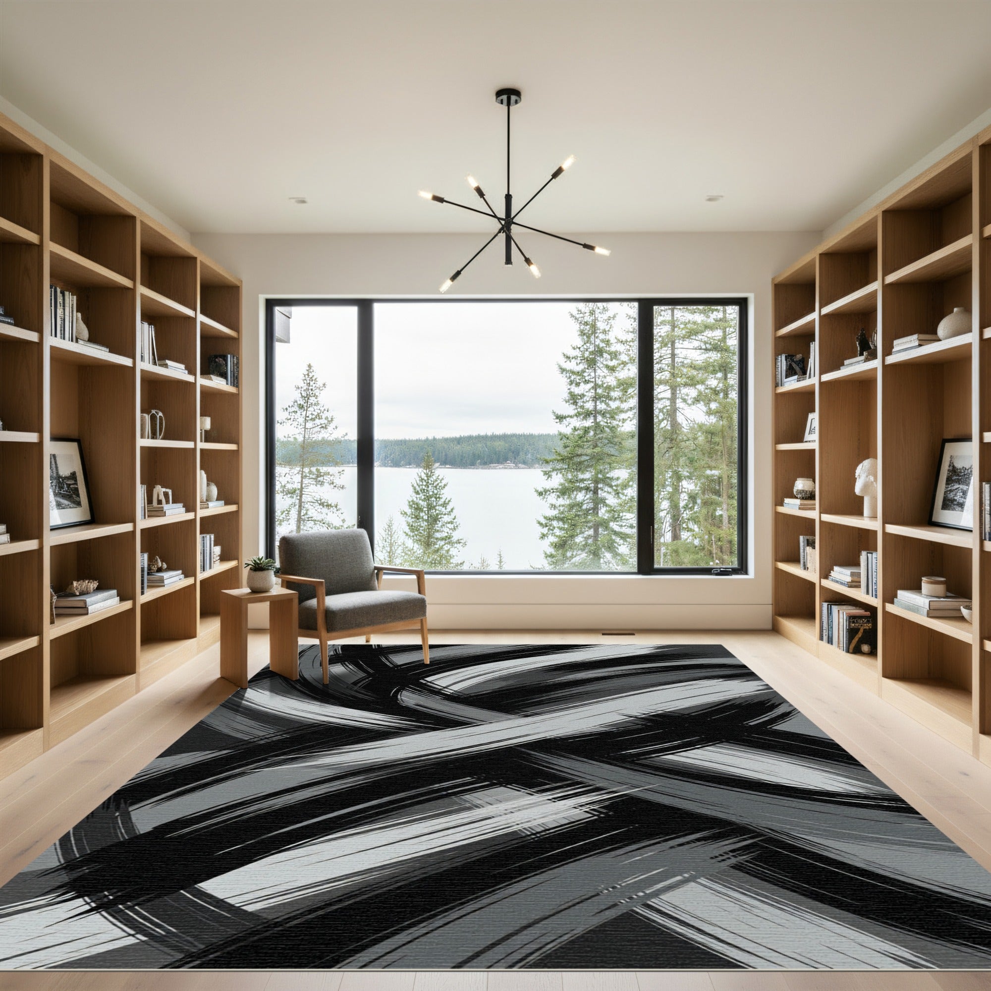 Monochrome Brush Stroke Swirl Rug