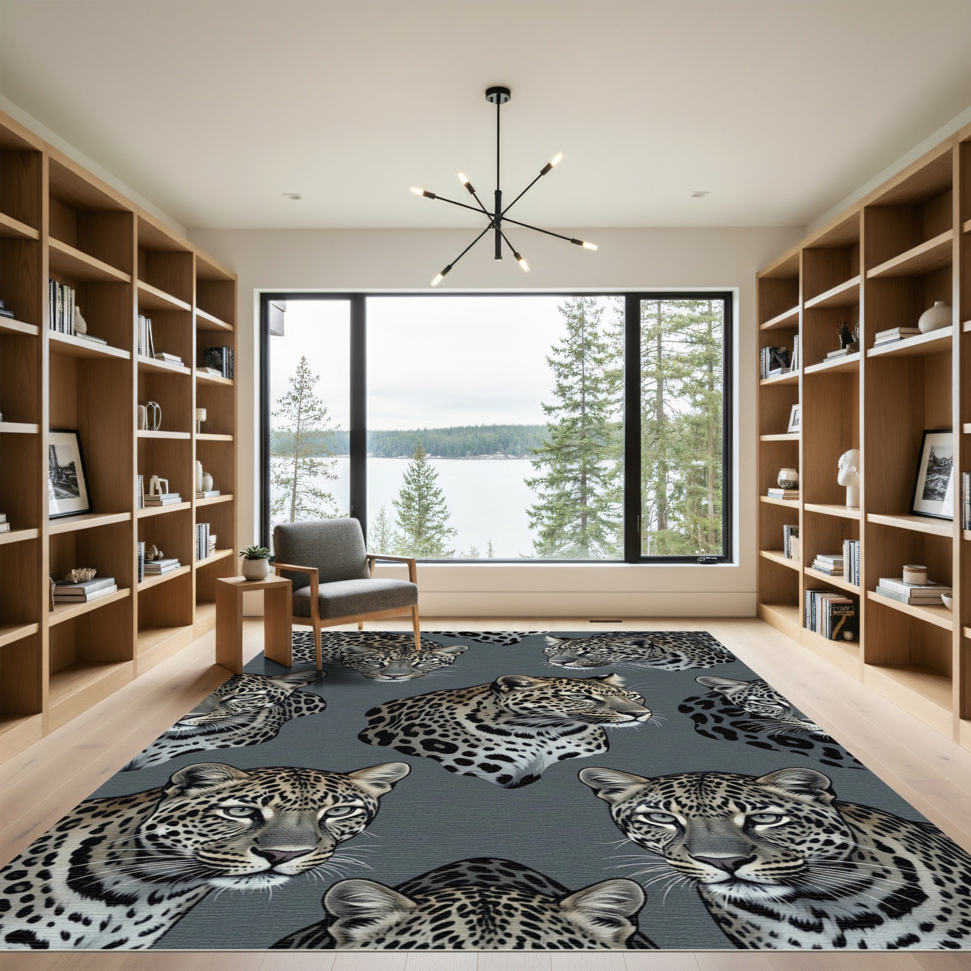 Chic Slate Gray Leopard Faces Rug