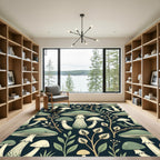 Sage Mushroom and Botanical Forest Illustration Rug