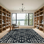 Minimalist Black and Cream Grid Lattice Rug