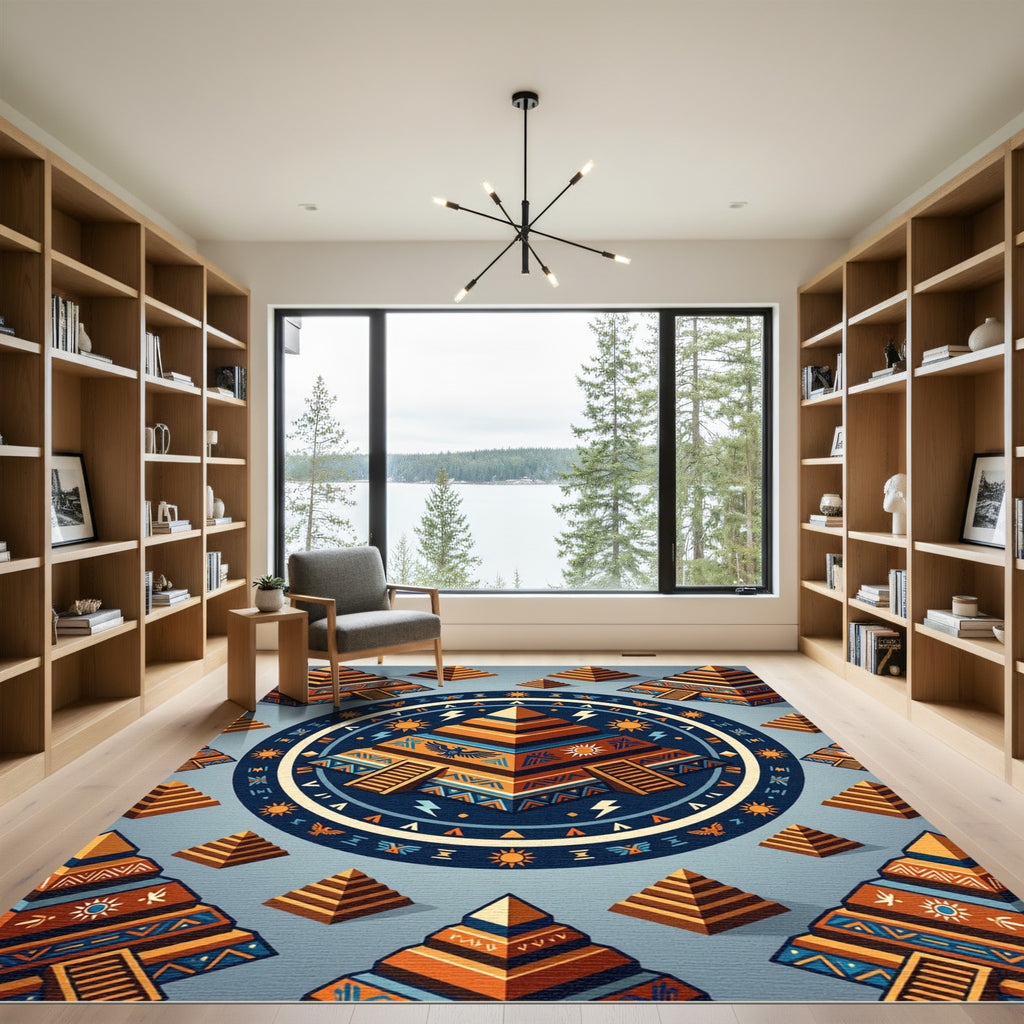 Aztec Golden Pyramid Geometric Solar Rug