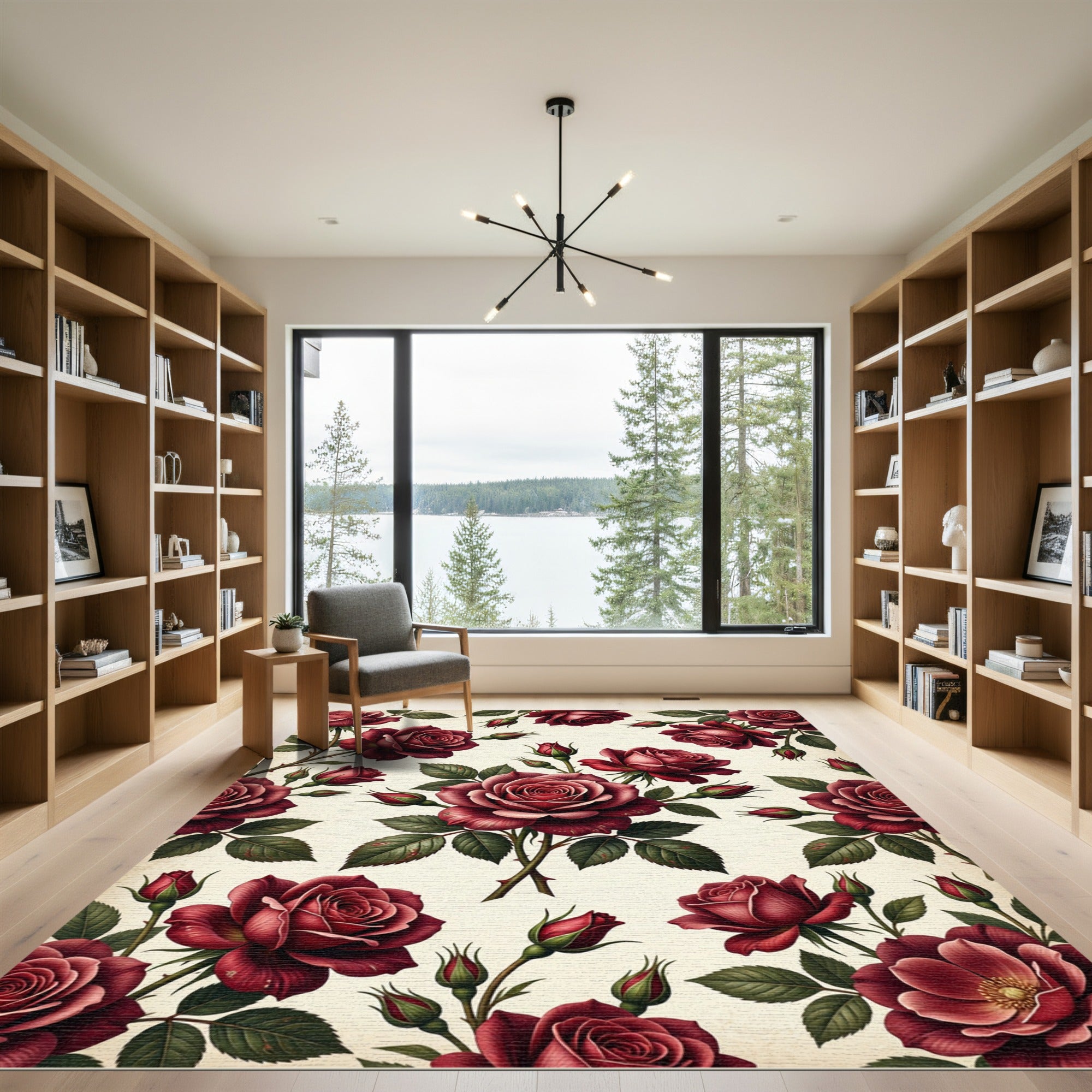 Rich Burgundy Red Rose Garland Rug