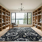 Monochromatic Floral Poppy Botanical Art Rug