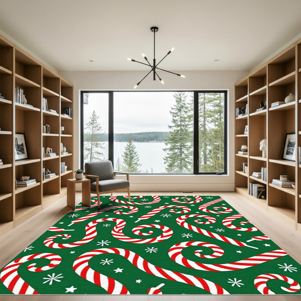 Festive Red White Candy Cane Swirls Rug