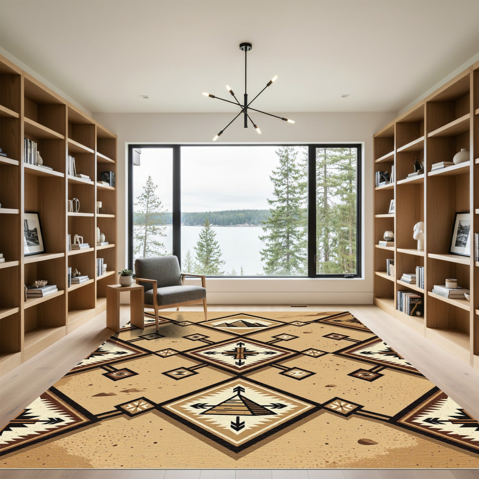 Earthy Sand Tone Geometric Pyramid Rug