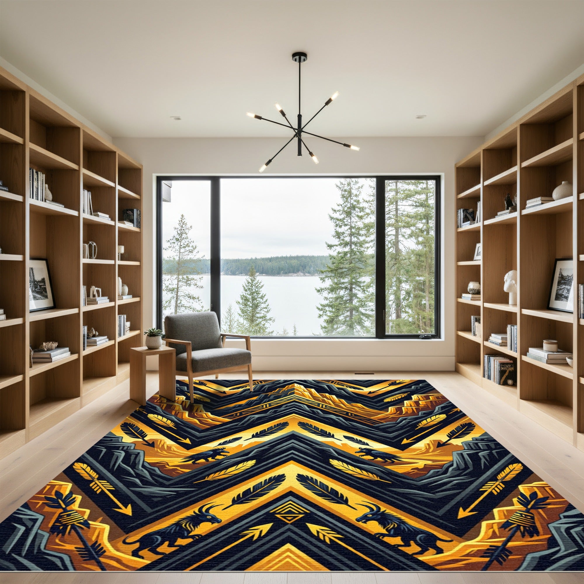 Golden Mountain Tribal Wolf Feather Rug