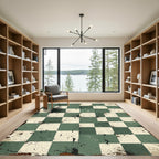 Distressed Sage Checkered Grid Rug