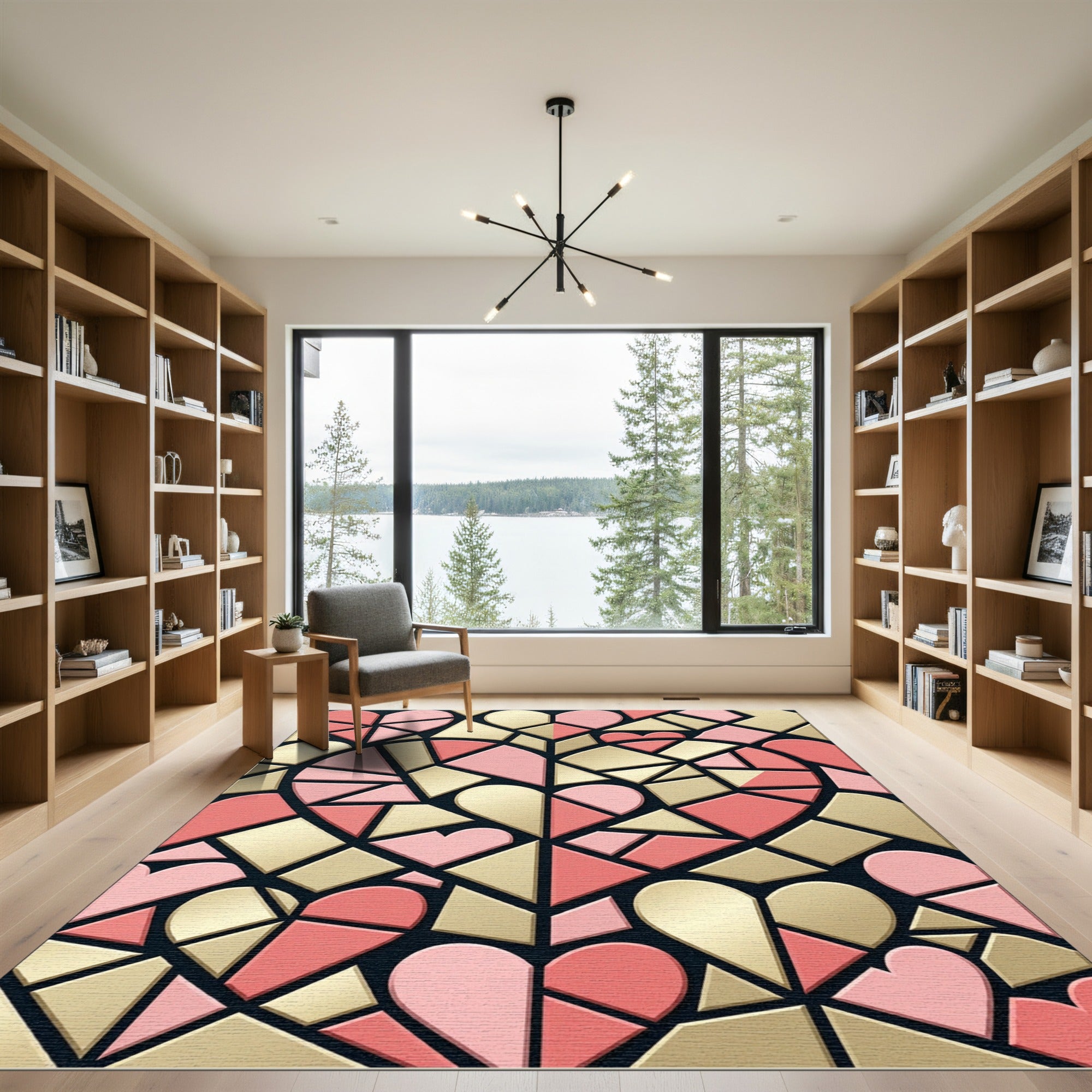 Pink Gold Geometric Heart Collage Rug