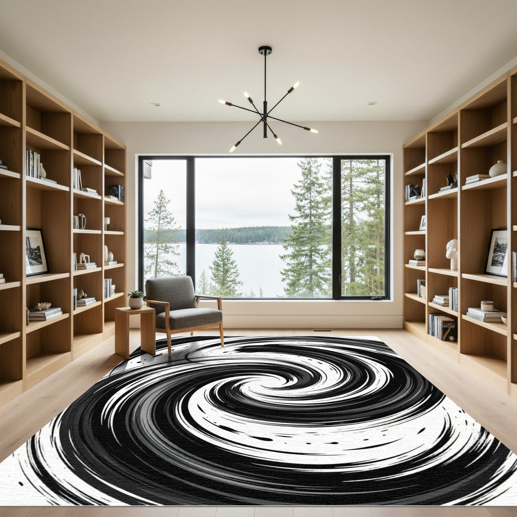 Monochromatic Swirl Abstract Ink Rug