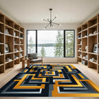 Golden Black Geometric Labyrinth Rug
