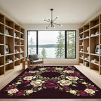 Maroon Cream Rose Wreath Arrangement Rug