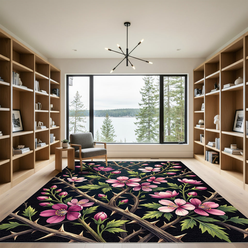 Blooming Pink Briar Rose Garden Rug