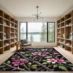 Blooming Pink Briar Rose Garden Rug