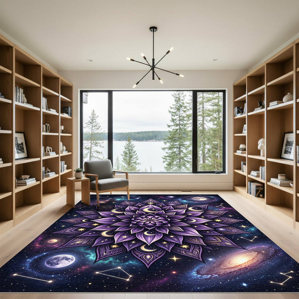 Celestial Violet Moon Mandala Nebula Rug
