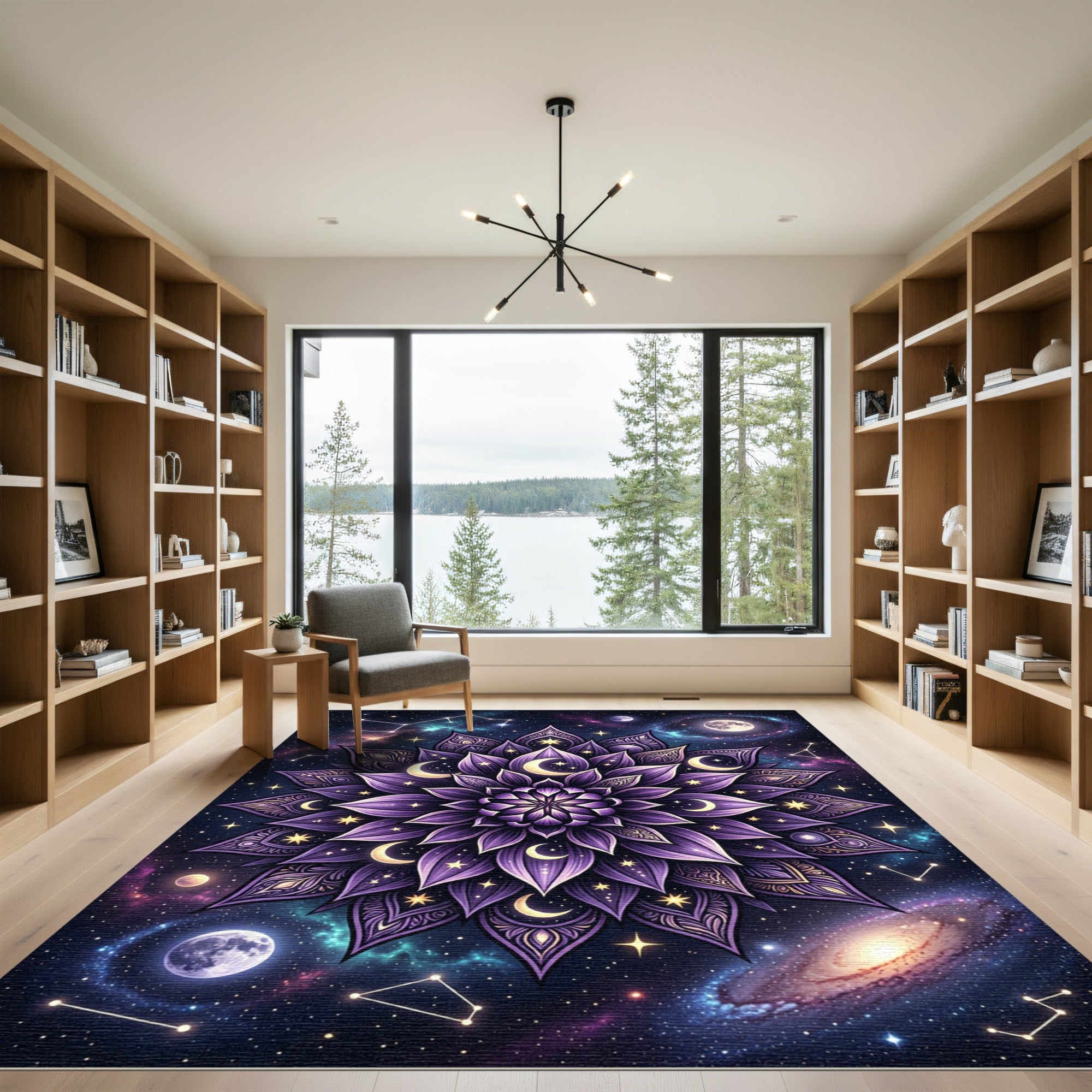 Celestial Violet Moon Mandala Nebula Rug