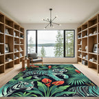 Turquoise Tigers Lush Jungle Foliage Rug