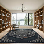 Ornate Silver Star Celestial Medallion Rug