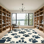 Midnight Charcoal Paw Print Animal Rug