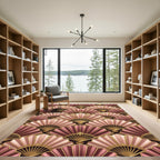 Elegant Blush and Gold Art Deco Fan Rug