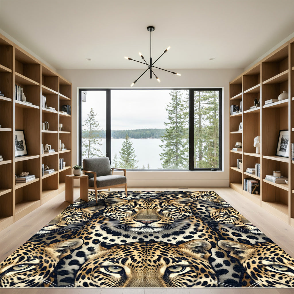 Leopard Face Collage Realistic Animal Rug