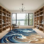 Abstract Navy Swirl Ocean Wave Art Rug