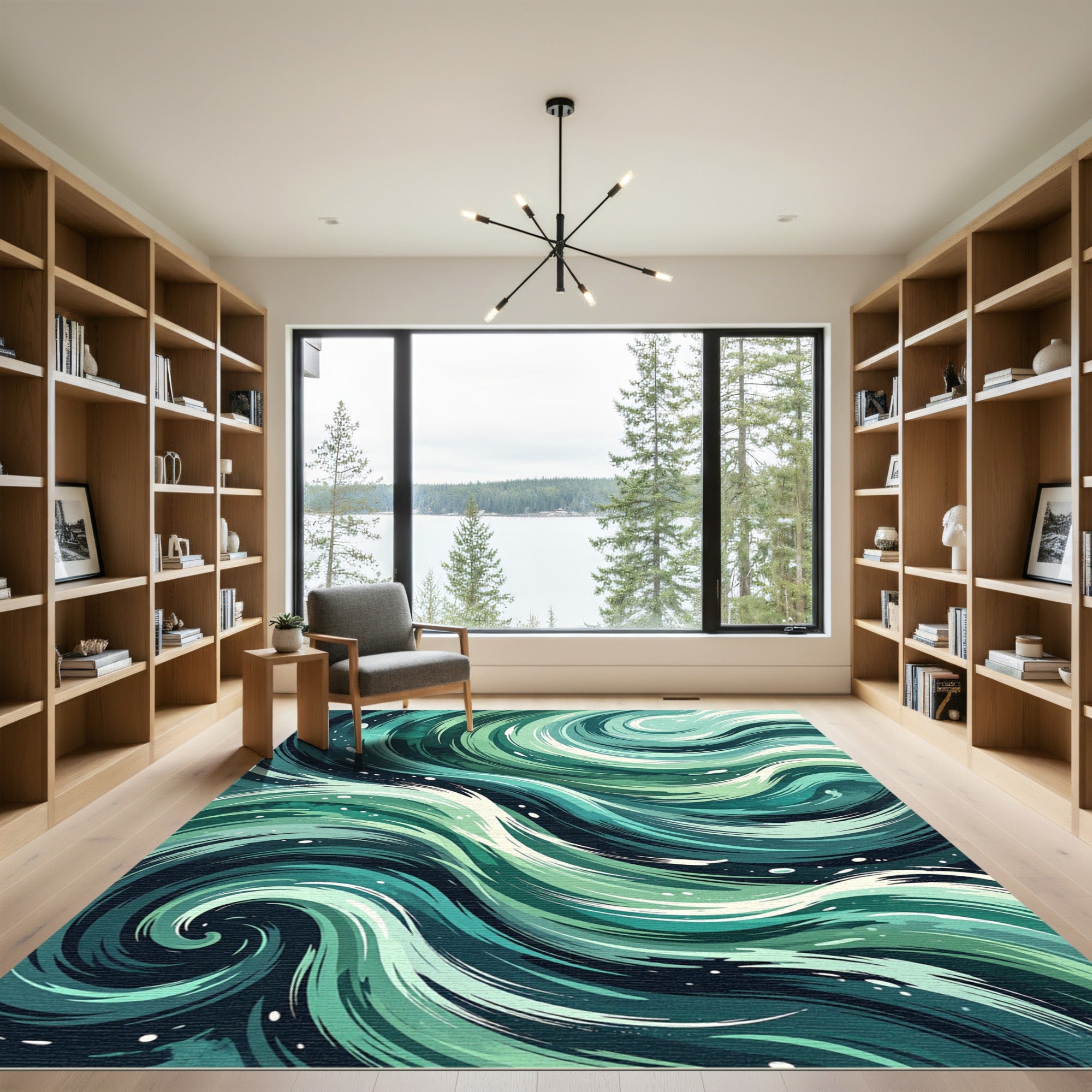 Swirling Teal Ocean Current Wave Rug
