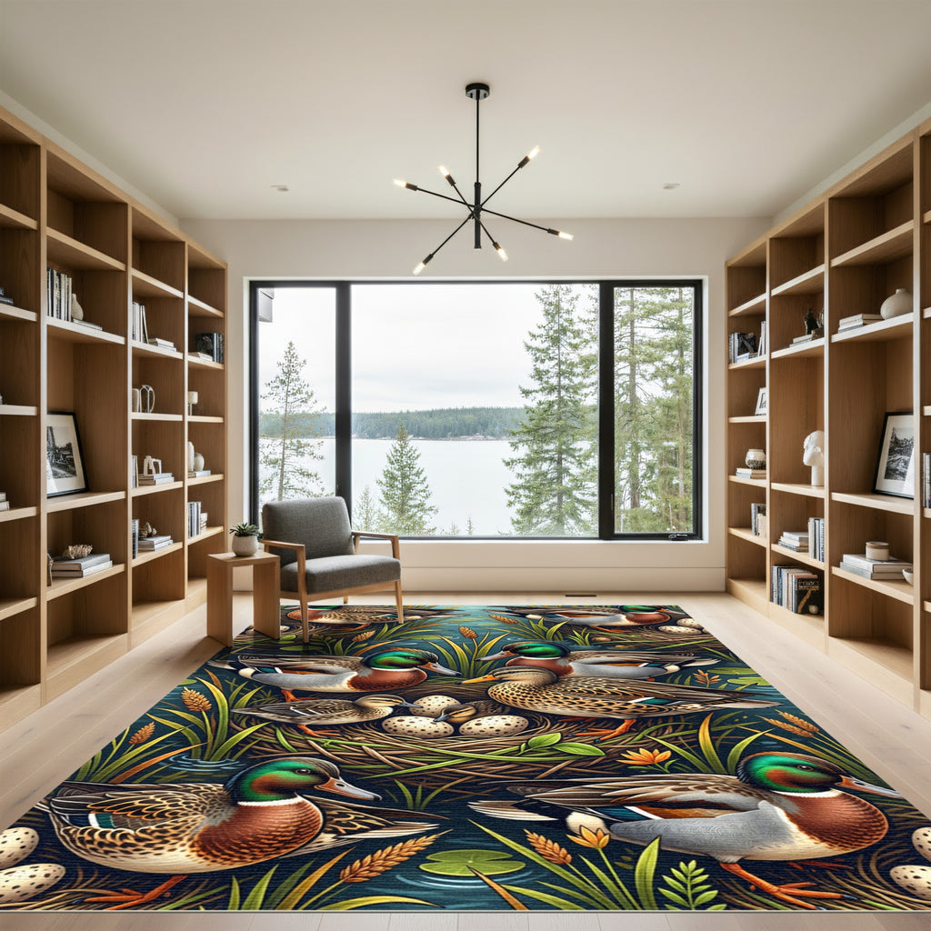 Mallard Duck Pond Wildlife Illustration Rug