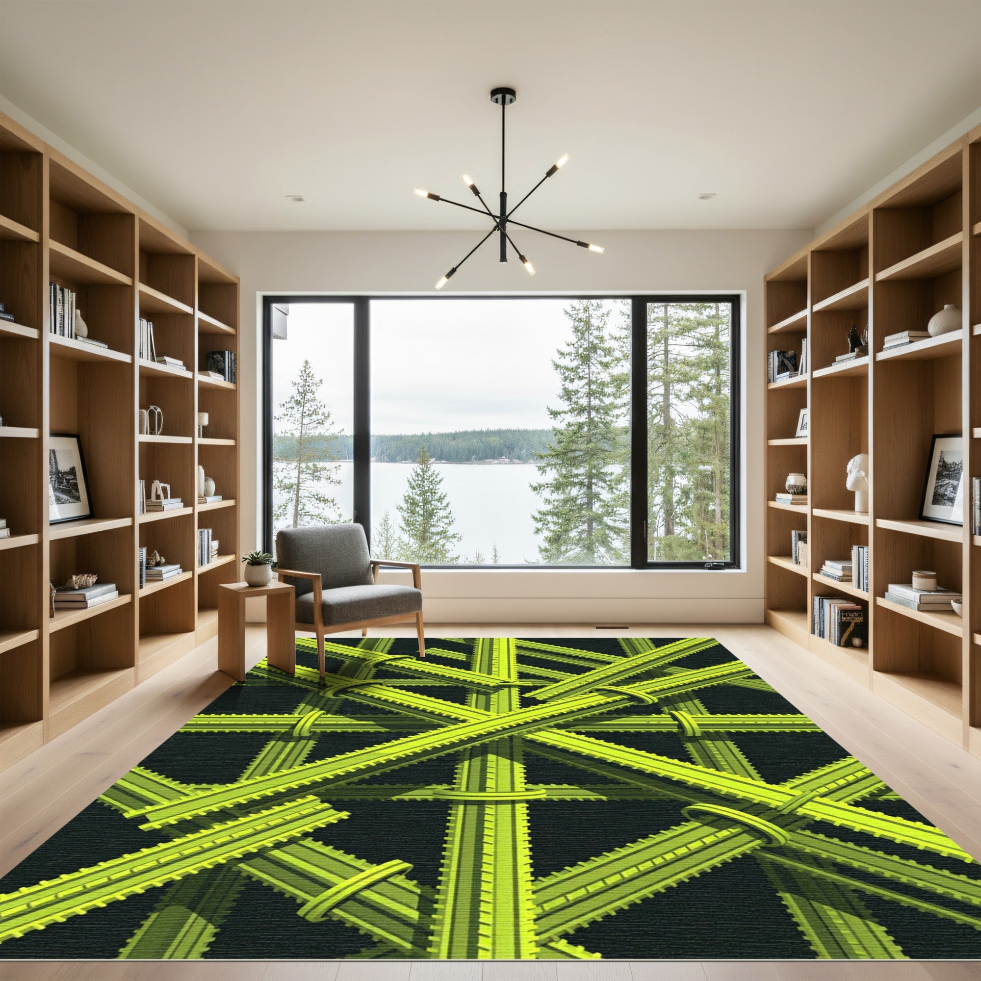 Lime Green Interlocking Geometric Tubing Rug