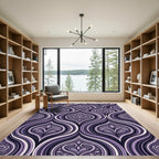 Elegant Amethyst Damask Swirl Waves Rug