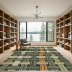 Modern Forest Green Woven Textured Grid Rug