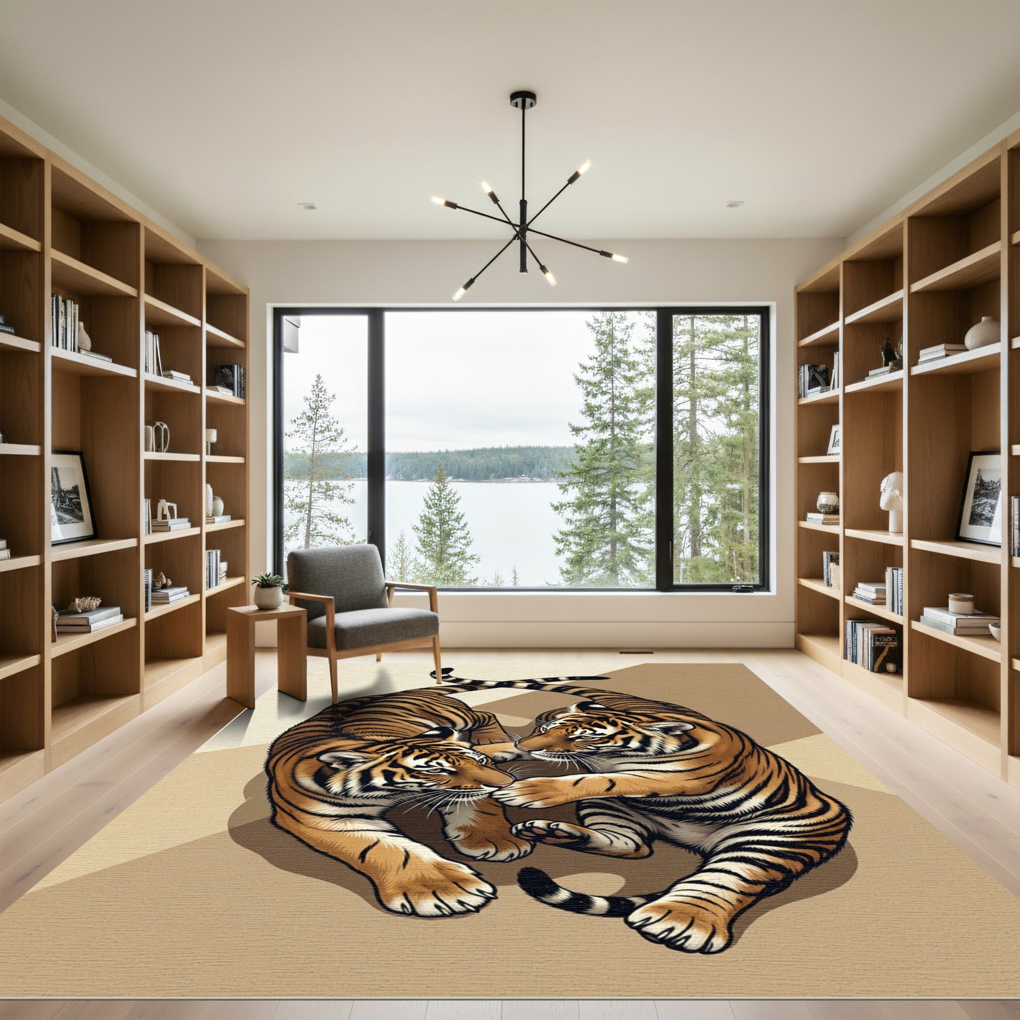 Dynamic Tiger Cub Duo Abstract Background Rug