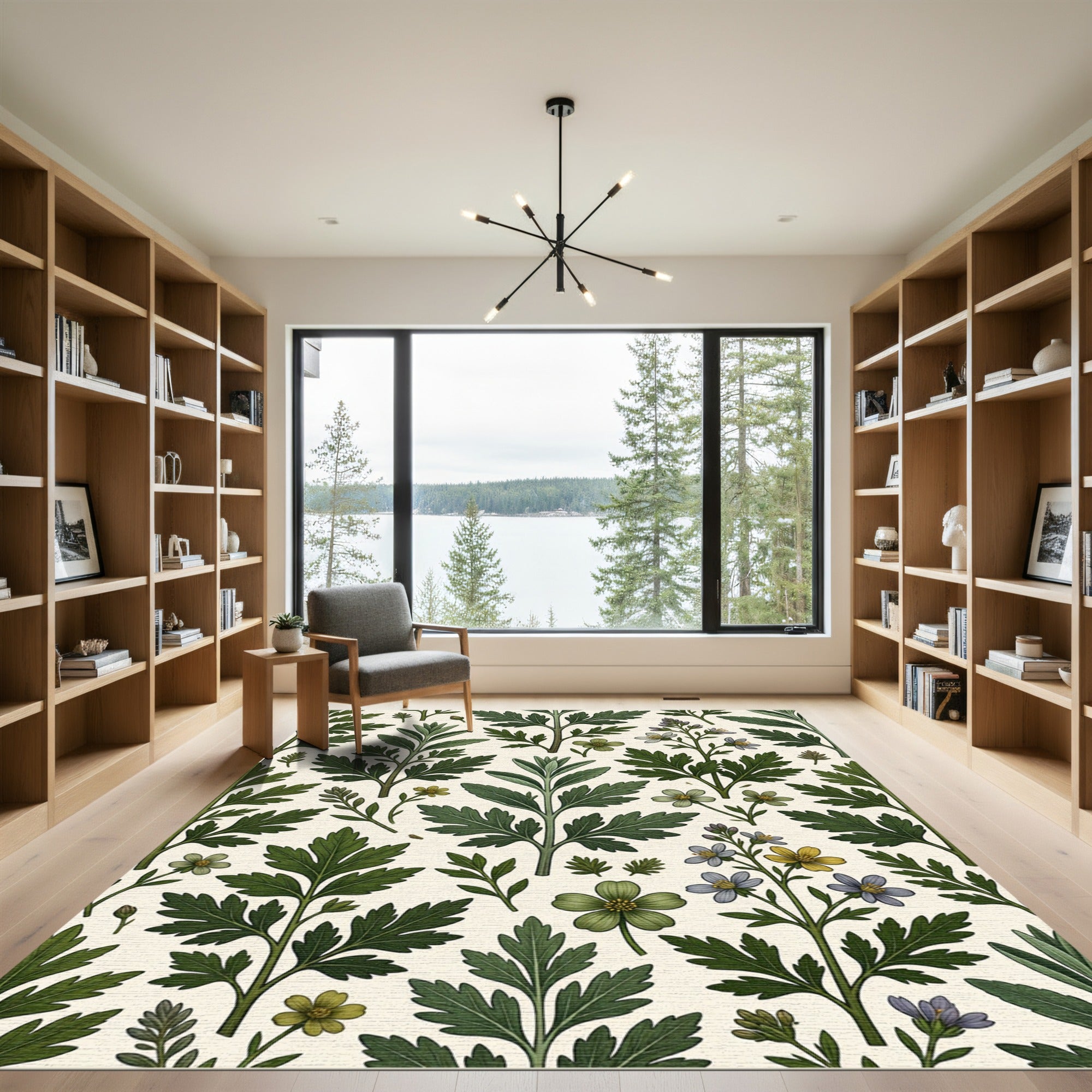 Earthy Green Botanical Meadow Foliage Rug