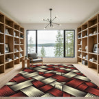 Woven Red Cream Interlocking Stripes Rug
