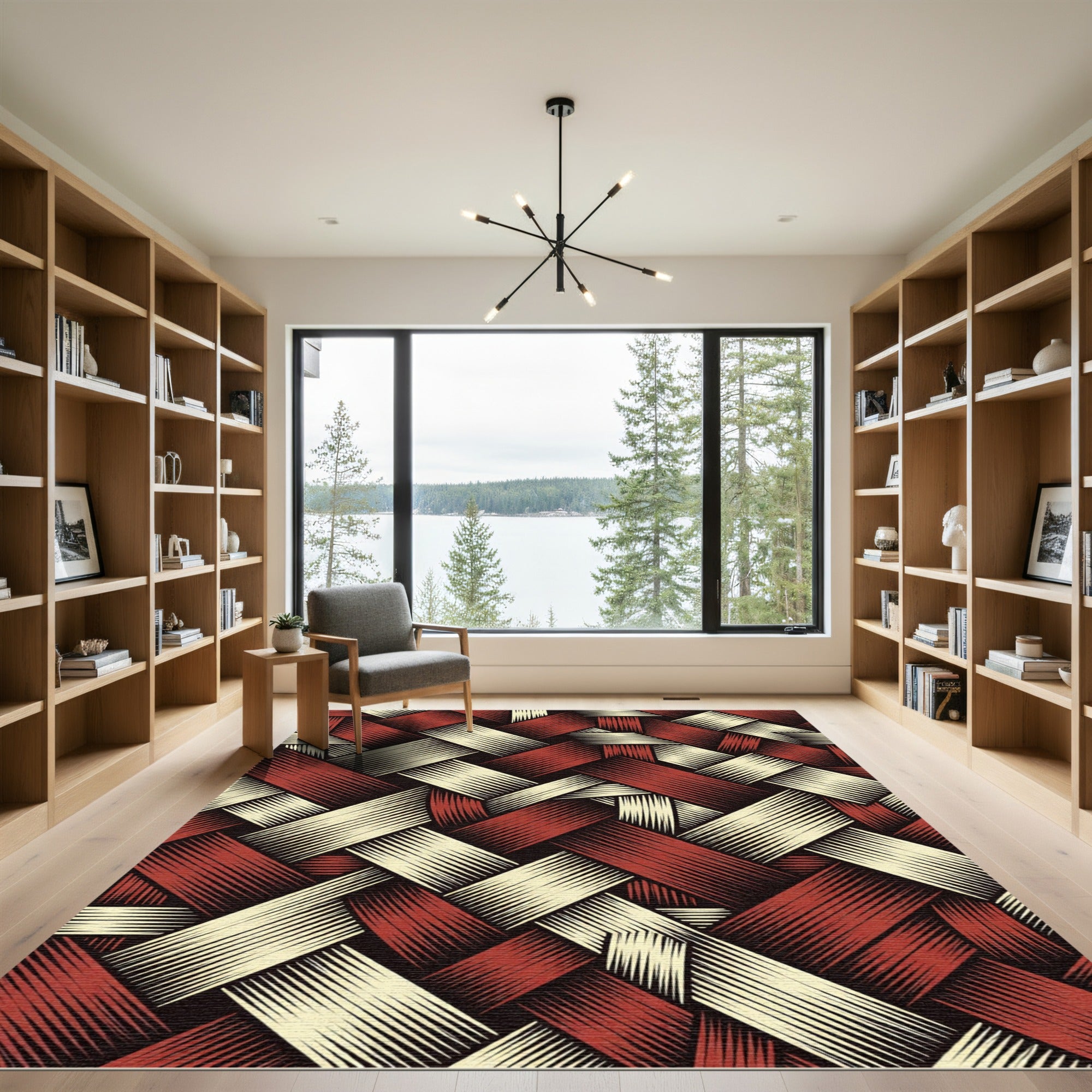 Woven Red Cream Interlocking Stripes Rug