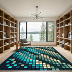 Aqua Emerald Square Mosaic Rug