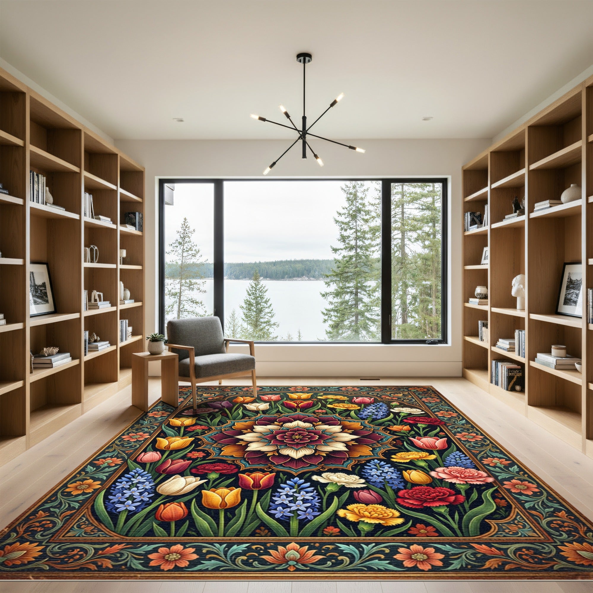 Vibrant Floral Mandala Garden Tapestry Rug