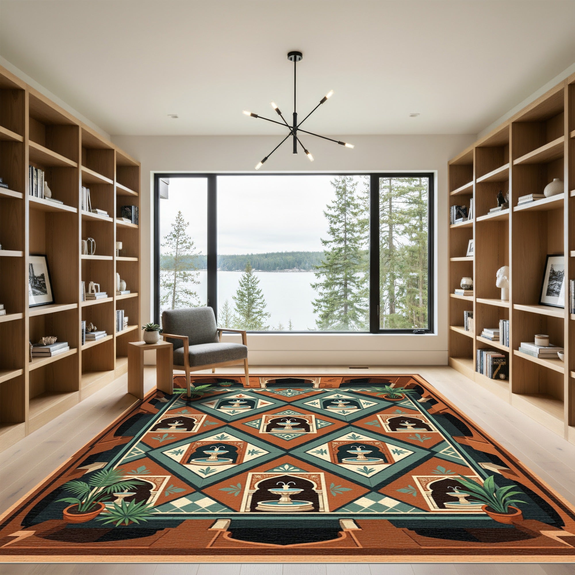 Terra Cotta Teal Diamond Fountain Mosaic Rug