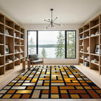 Modern Metallic Gold Silver Geometric Block Rug